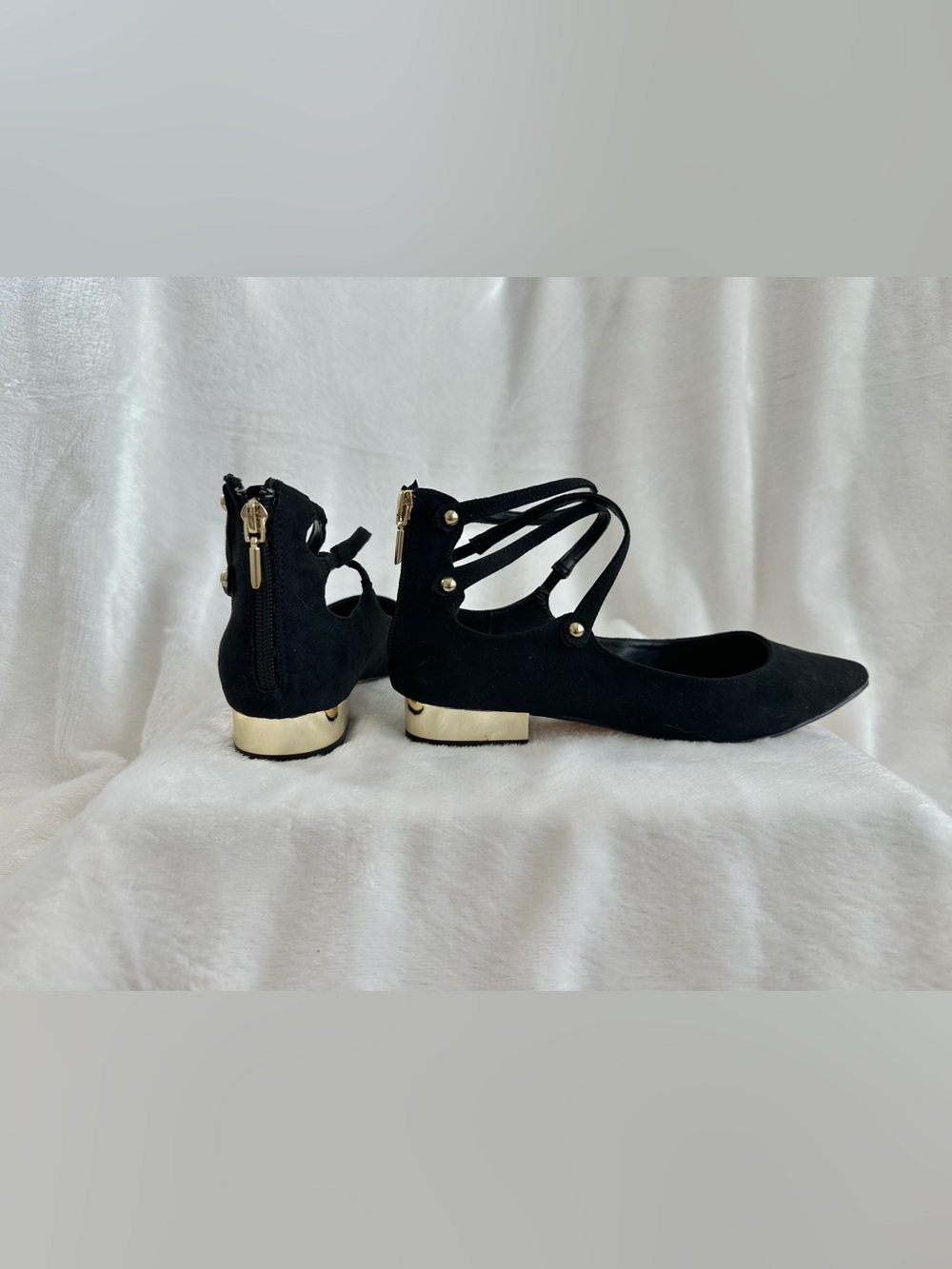 ALDO Marieta Black Suede Ankle Strap Pointed Toe Flats 7.5 - Picture 2 of 10